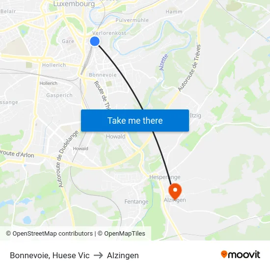 Bonnevoie, Huese Vic to Alzingen map