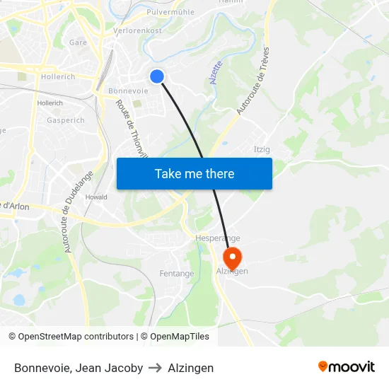 Bonnevoie, Jean Jacoby to Alzingen map