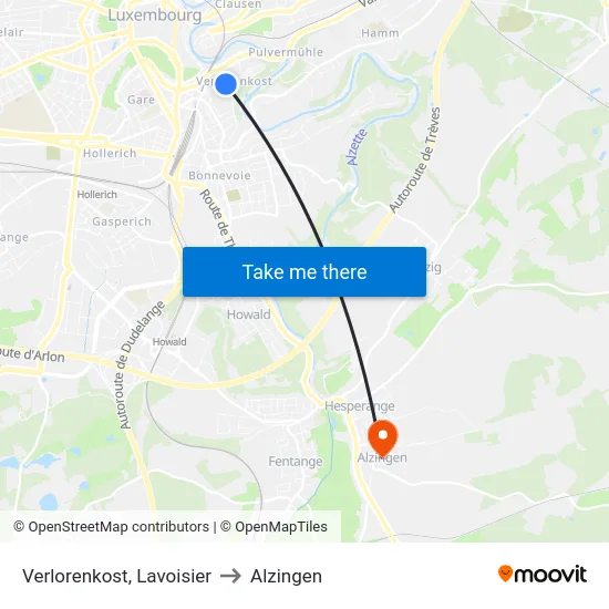 Verlorenkost, Lavoisier to Alzingen map