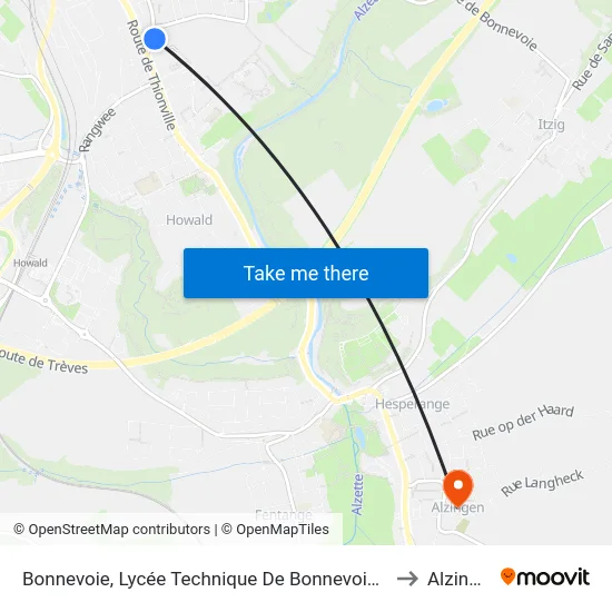 Bonnevoie, Lycée Technique De Bonnevoie/Quais to Alzingen map