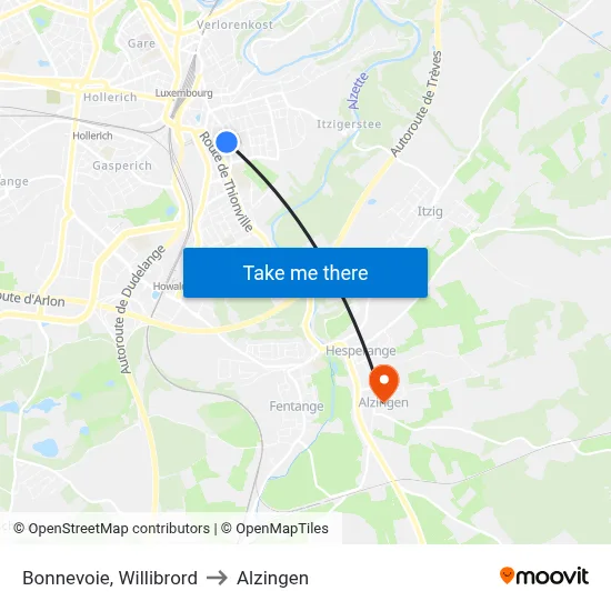 Bonnevoie, Willibrord to Alzingen map