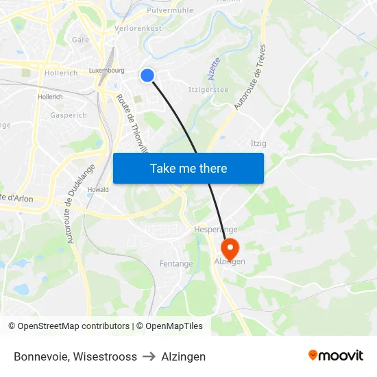Bonnevoie, Wisestrooss to Alzingen map
