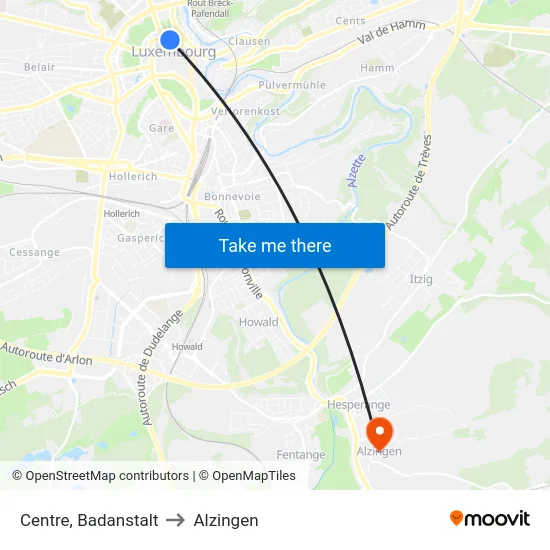 Centre, Badanstalt to Alzingen map