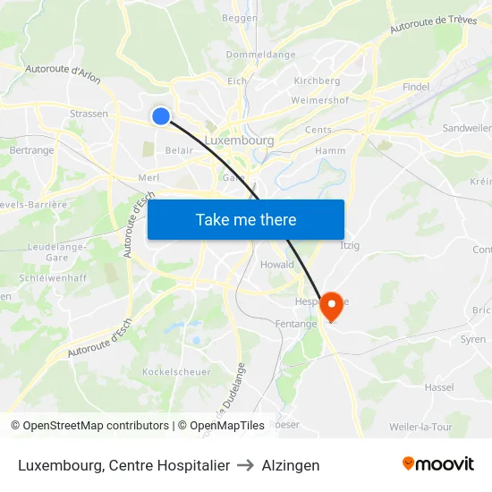 Luxembourg, Centre Hospitalier to Alzingen map