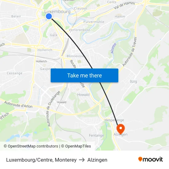 Luxembourg/Centre, Monterey to Alzingen map