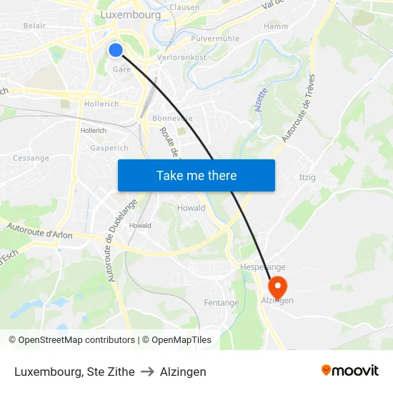 Luxembourg, Ste Zithe to Alzingen map