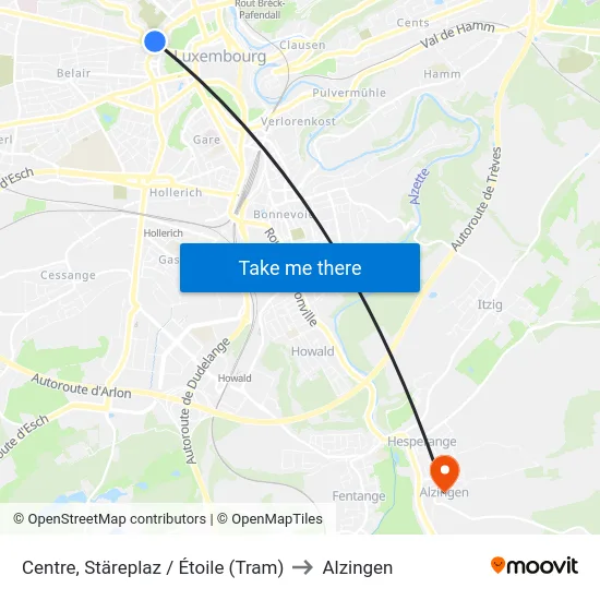 Centre, Stäreplaz / Étoile (Tram) to Alzingen map