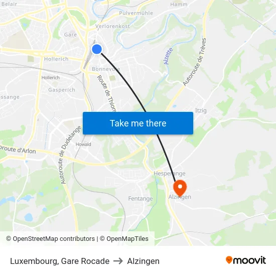 Luxembourg, Gare Rocade to Alzingen map