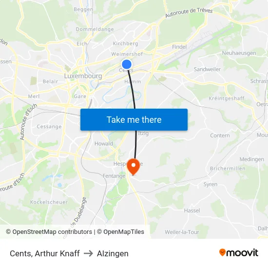 Cents, Arthur Knaff to Alzingen map