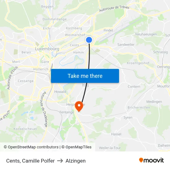 Cents, Camille Polfer to Alzingen map