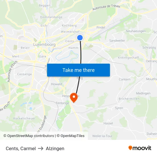 Cents, Carmel to Alzingen map