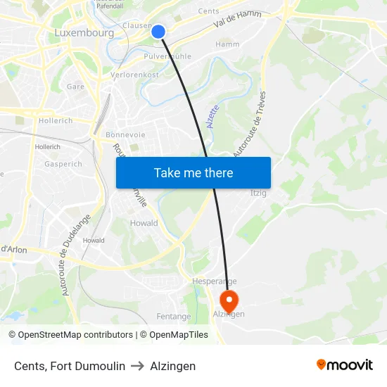 Cents, Fort Dumoulin to Alzingen map