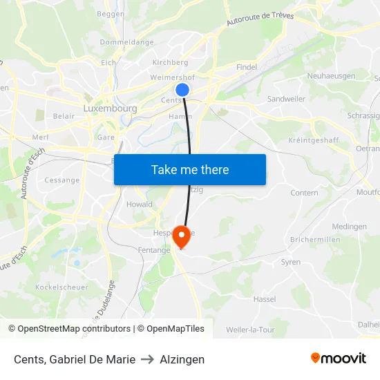 Cents, Gabriel De Marie to Alzingen map