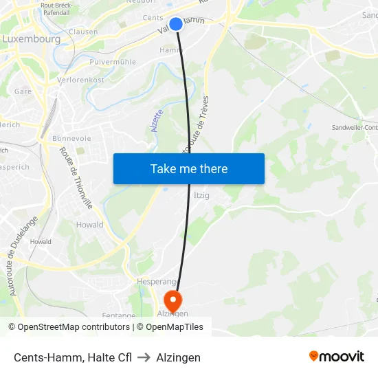 Cents-Hamm, Halte Cfl to Alzingen map