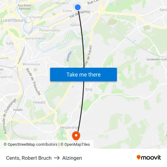 Cents, Robert Bruch to Alzingen map