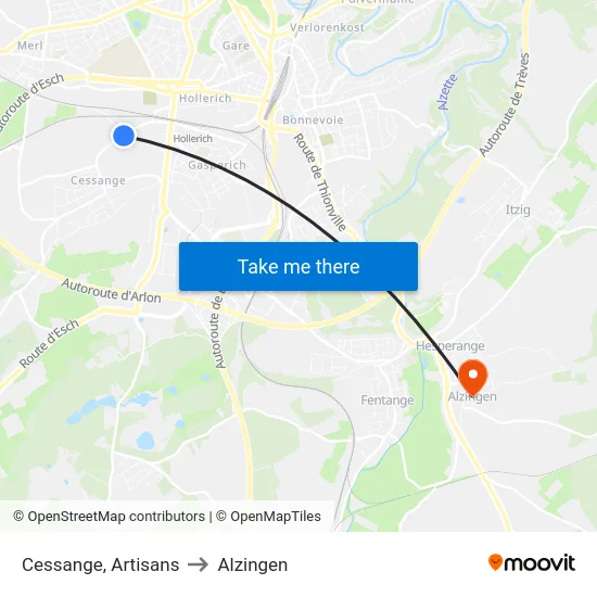 Cessange, Artisans to Alzingen map