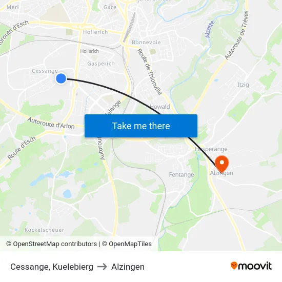 Cessange, Kuelebierg to Alzingen map