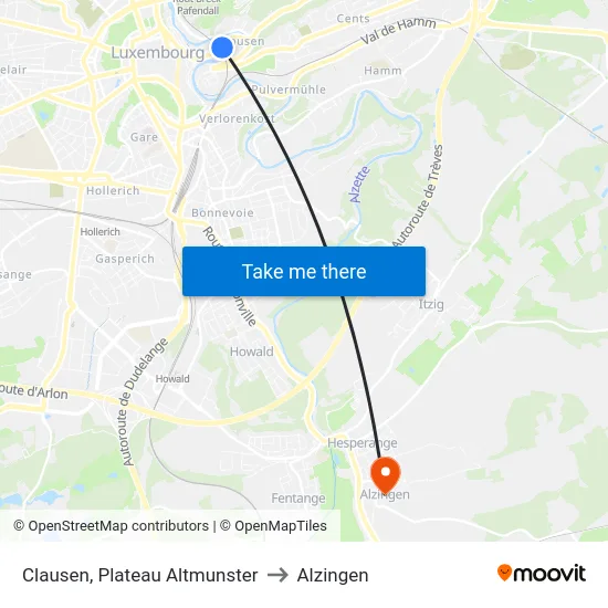 Clausen, Plateau Altmunster to Alzingen map
