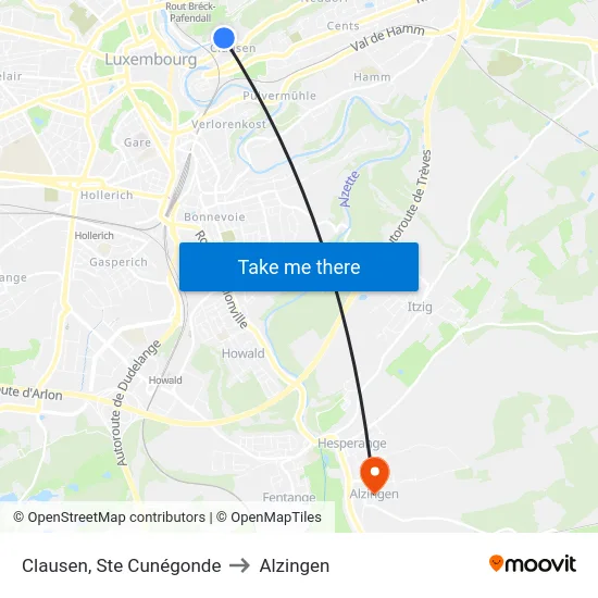 Clausen, Ste Cunégonde to Alzingen map