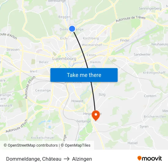 Dommeldange, Château to Alzingen map
