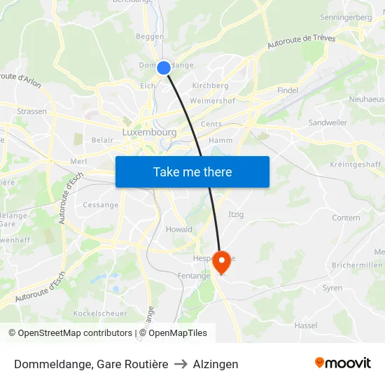 Dommeldange, Gare Routière to Alzingen map