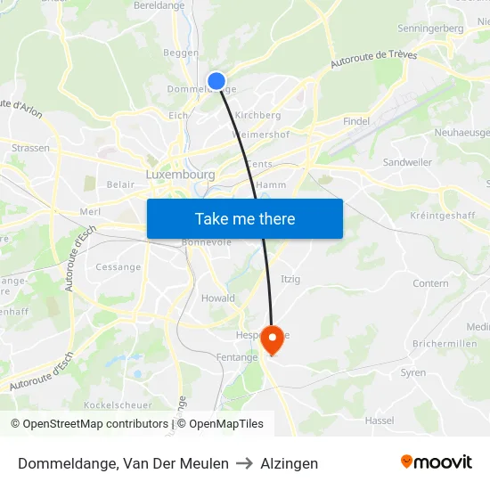 Dommeldange, Van Der Meulen to Alzingen map