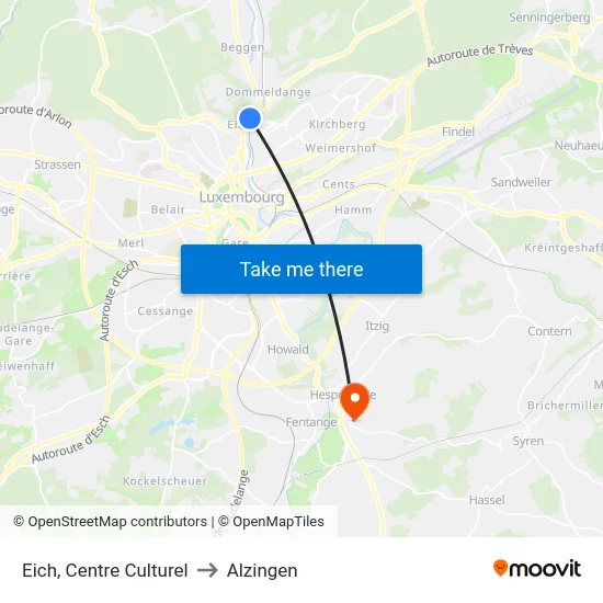 Eich, Centre Culturel to Alzingen map
