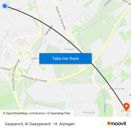 Gasperich, Al Gaasperech to Alzingen map