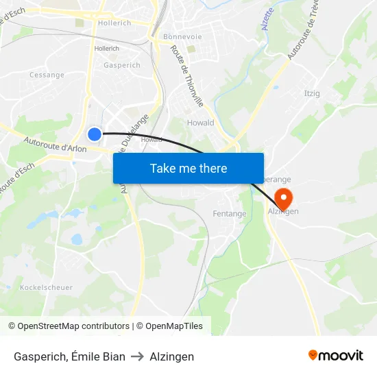 Gasperich, Émile Bian to Alzingen map