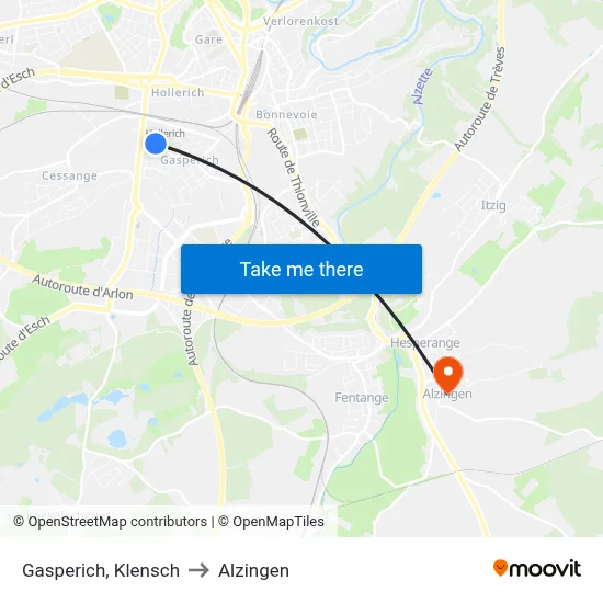 Gasperich, Klensch to Alzingen map