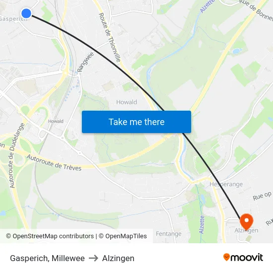 Gasperich, Millewee to Alzingen map