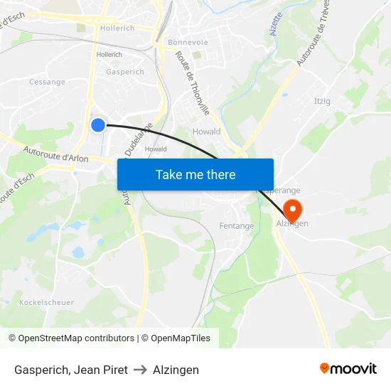 Gasperich, Jean Piret to Alzingen map