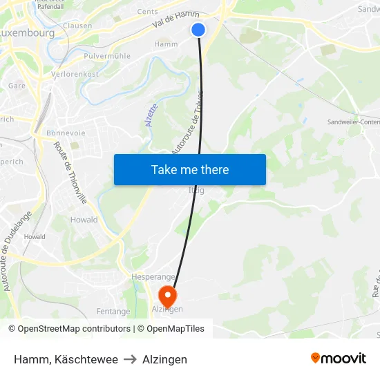 Hamm, Käschtewee to Alzingen map