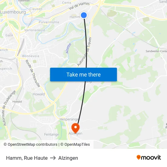 Hamm, Rue Haute to Alzingen map