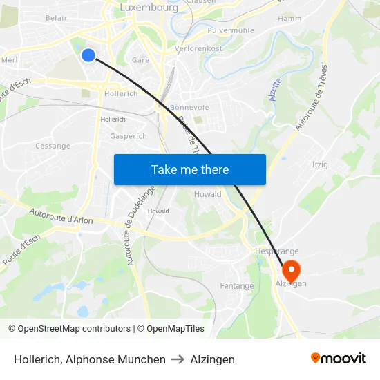 Hollerich, Alphonse Munchen to Alzingen map