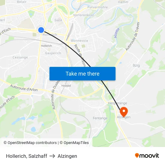 Hollerich, Salzhaff to Alzingen map