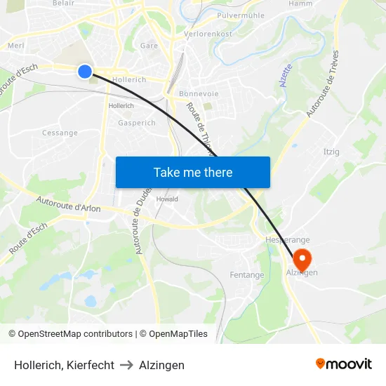 Hollerich, Kierfecht to Alzingen map