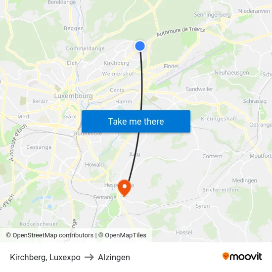 Kirchberg, Luxexpo to Alzingen map