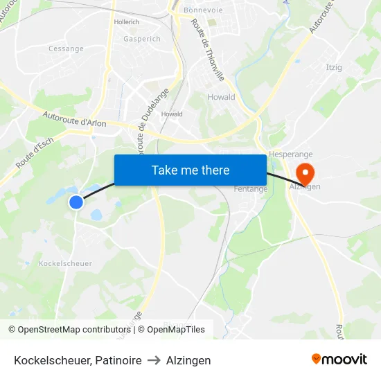 Kockelscheuer, Patinoire to Alzingen map