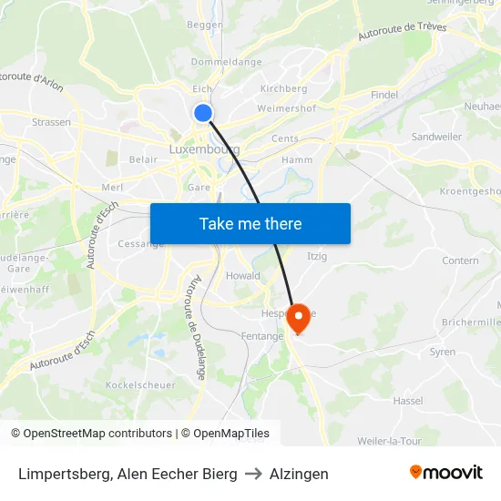 Limpertsberg, Alen Eecher Bierg to Alzingen map
