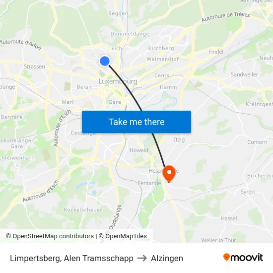 Limpertsberg, Alen Tramsschapp to Alzingen map