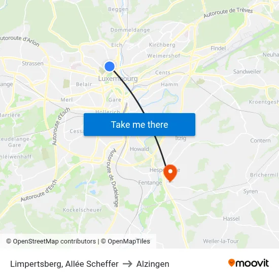 Limpertsberg, Allée Scheffer to Alzingen map