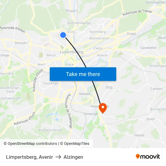 Limpertsberg, Avenir to Alzingen map