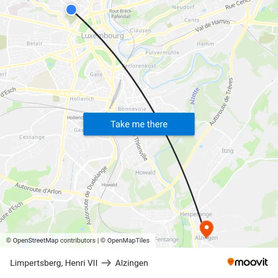 Limpertsberg, Henri VII to Alzingen map