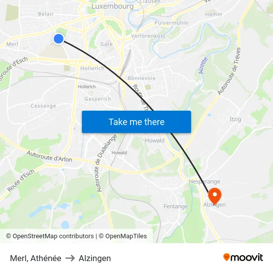 Merl, Athénée to Alzingen map