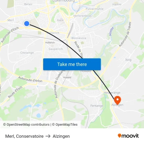 Merl, Conservatoire to Alzingen map