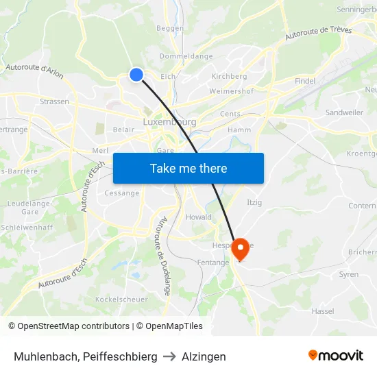 Muhlenbach, Peiffeschbierg to Alzingen map