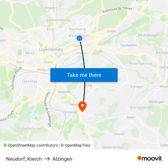 Neudorf, Kierch to Alzingen map