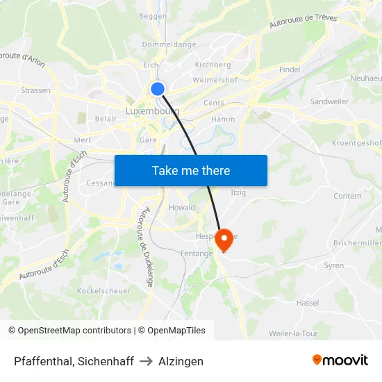 Pfaffenthal, Sichenhaff to Alzingen map