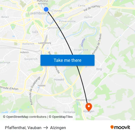 Pfaffenthal, Vauban to Alzingen map
